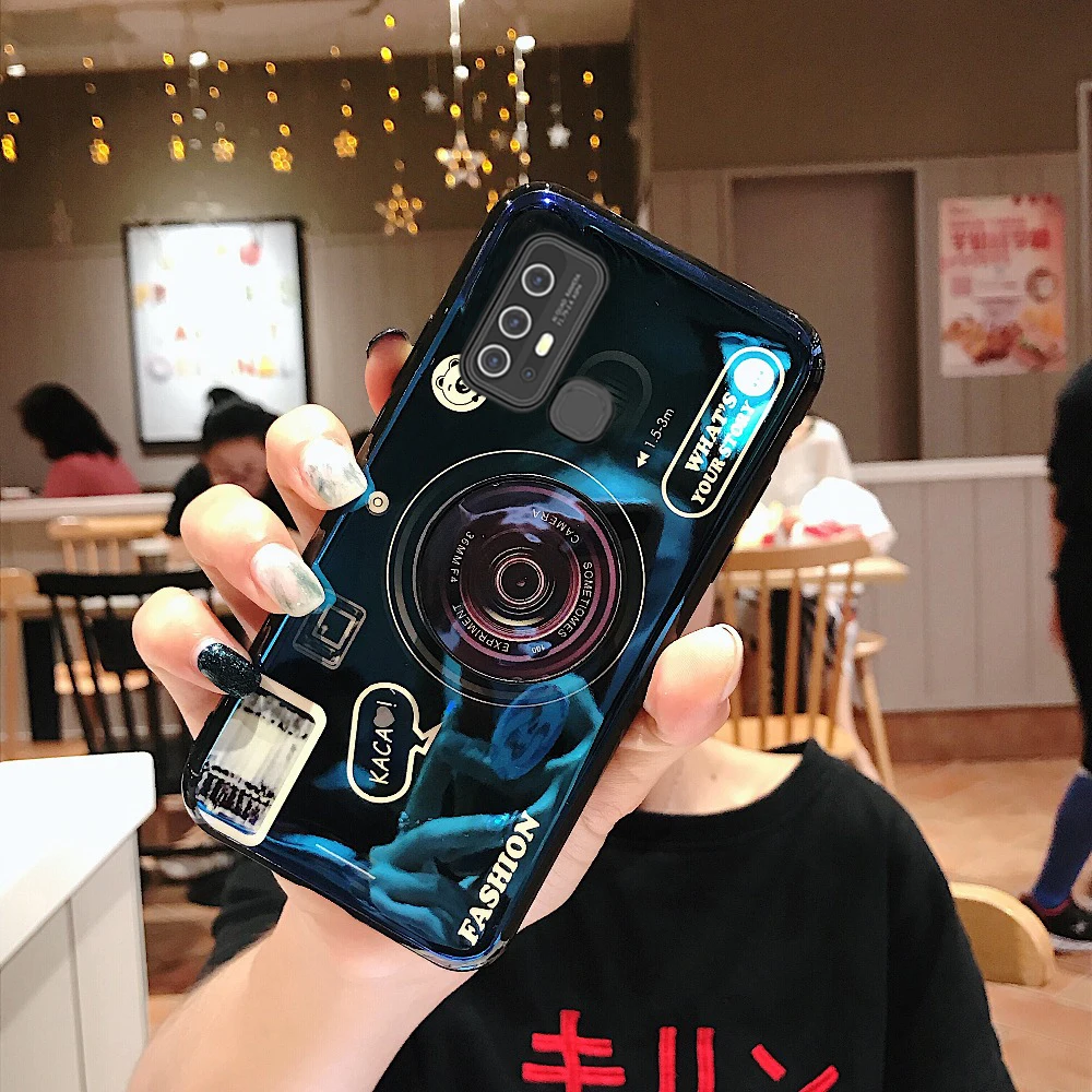 For VIVO X50 X30 Pro Retro Blue Light Case 3D Camera Phone Z6 S6 S5 Silicone Soft TPU Stand Holder Back Cover |