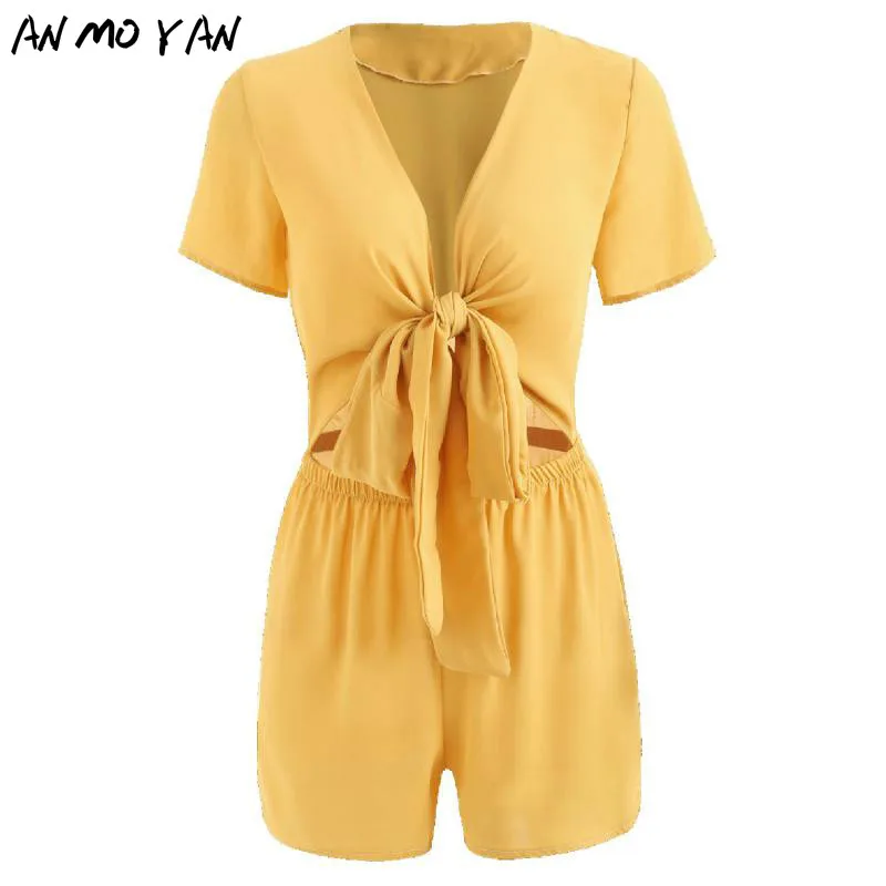 

Летний модный женский костюм с кружевным бантом, однотонный повседневный комплект с короткими рукавами и широкими штанинами, комплект из 2 ...