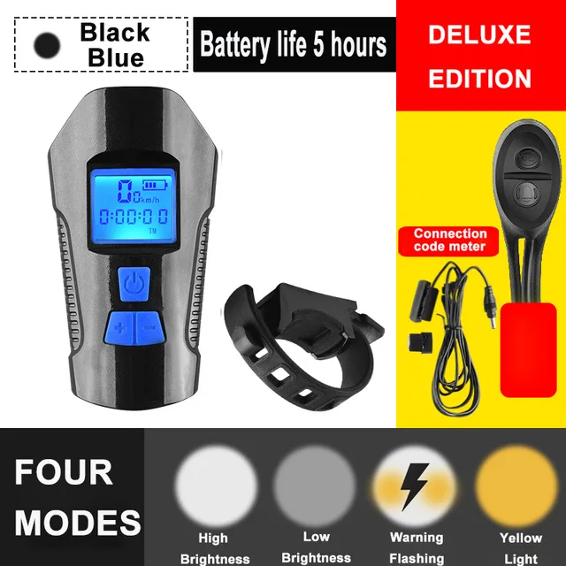 Deluxe Blue 3 в 1 светильник для горного велосипеда с зарядкой от usb, велосипедный передний светильник, светильник-вспышка на руль, велосипедный головной светильник, измеритель скорости, ЖК-экран - Цвет: Deluxe Blue