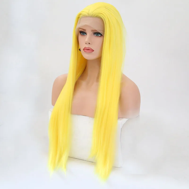 Харизма шелковистые прямые волосы желтый цвет синтетический кружевной передний