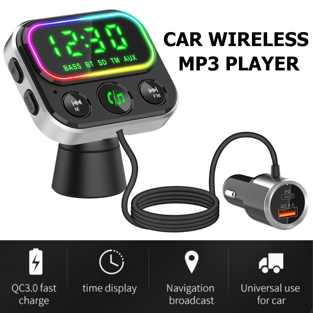 

FM Transmitter for Car Bluetooth5.0 Car Radio Adapter with PD 18W Type C & QC3.0 USB Charger Car MP3 Player Kit Supports