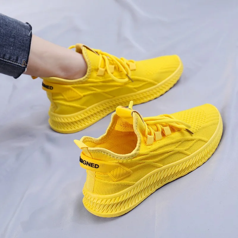 

Fashion Spring Female Sneakers Women Shoes Korean Mesh Yellow Ladies Shoes Woman Lace Up Red Black Casual Shoes Breathable 2021