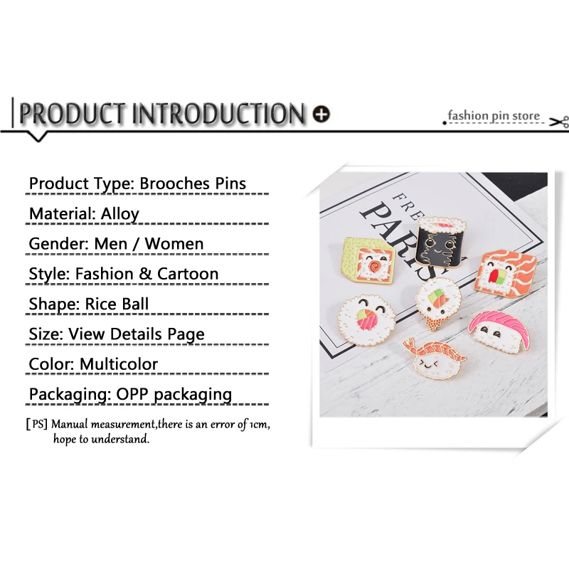 7 Style Collection Enamel Pins Brooches for Women Backpack Clothes Lapel Pin Sushi Salmon Brooch Badges Creative Cartoon Jewelry
