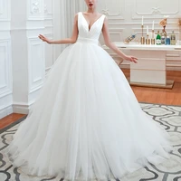 ball gown wedding dresses v neck satin top tulle skirt wedding gowns vintage custom made bride dress vestidos de festa