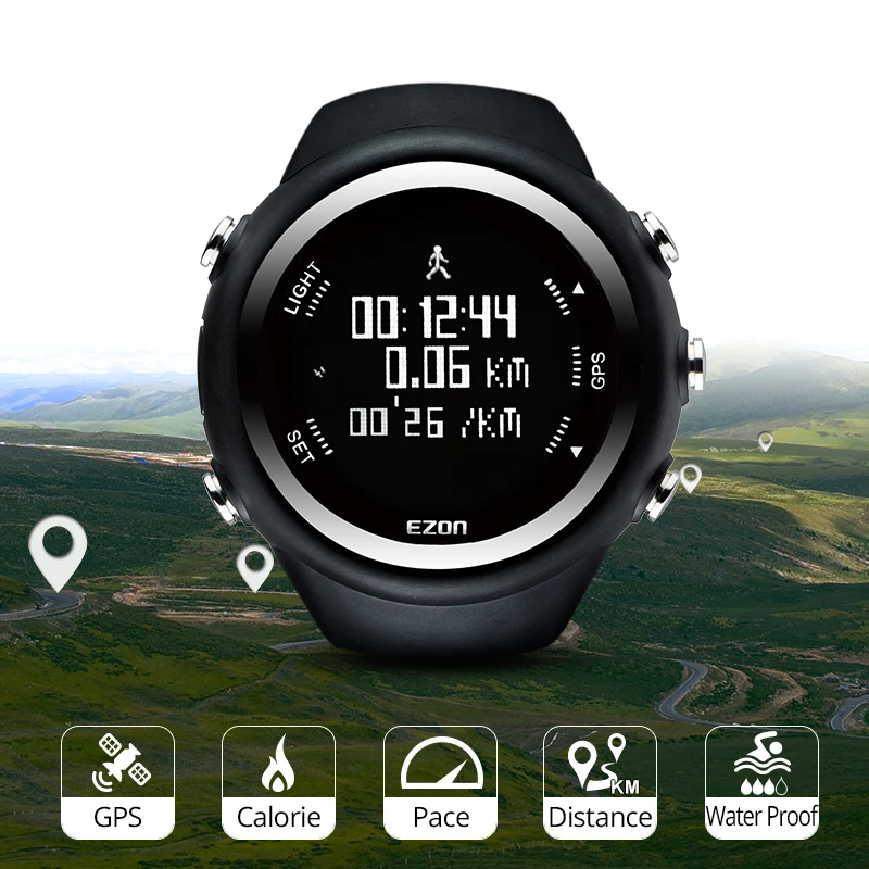 Men's Digital Sport Wristwatch GPS Running Watch With Speed Pace Distance Calorie Burning Stopwatch 50M Waterproof  T031