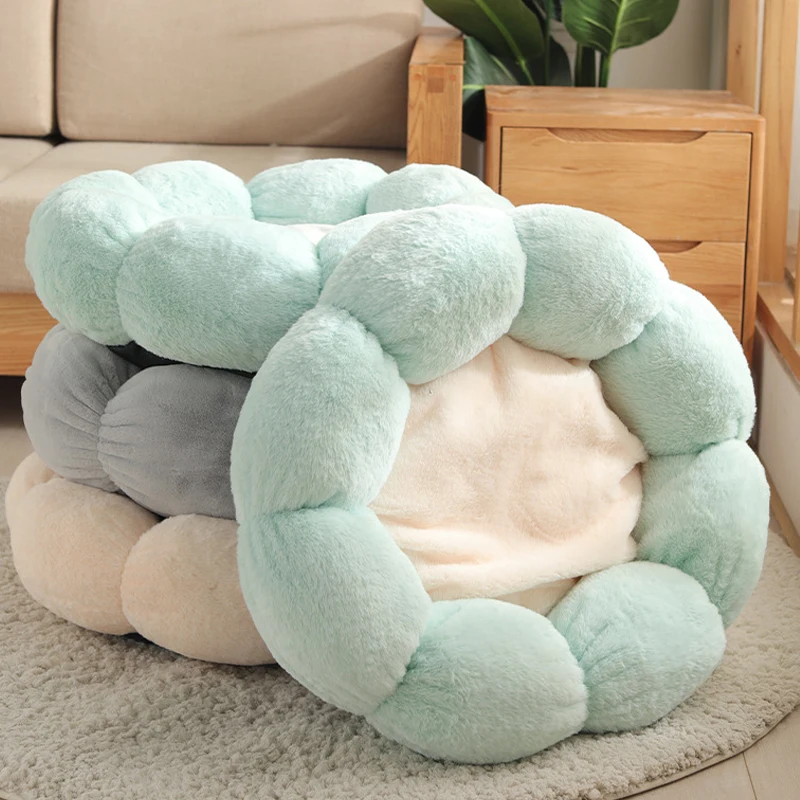 

Round Pet bed, Calming Bed Plush Nest Warm Soft Cushion Donut Cuddler Cat Dog Puppy Comfortable for Sleeping Winter 55cm
