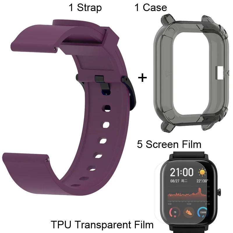 Package 4 Для Xiaomi Amazfit GTS Браслет Ремешок силиконовый ремешок Защитная пленка для экрана чехол 7 шт - Цвет: Package 4