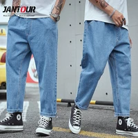 2021 spring autumn mens baggy jeans mens casual elastic straight denim trousers wide leg pants mens oversized size 44 46 48