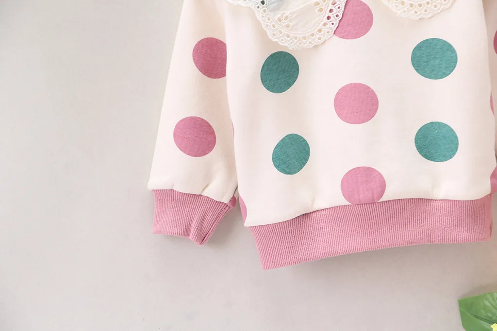 Toddler Baby Kids Girls Ruffles Dot Print Pullover Tops T-shirt Casual Clothes Children's Sweater Hoodie Autumn Winter