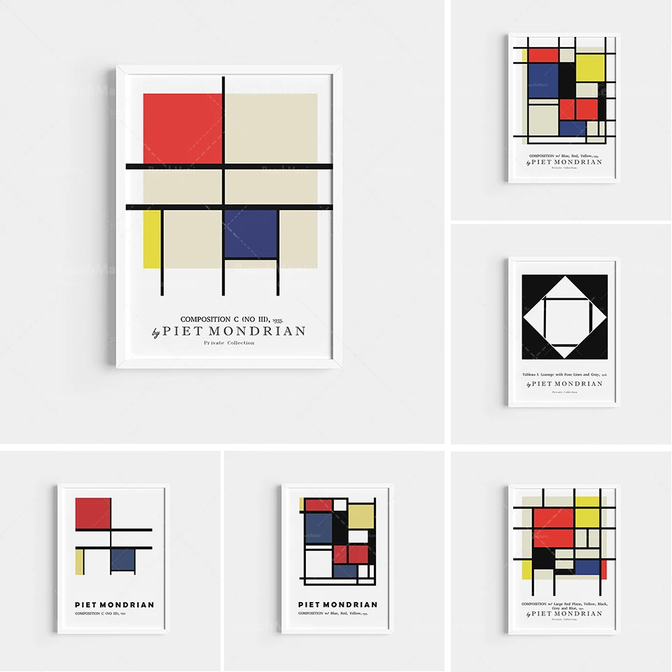 

Piet Cornelies Mondrian Abstract Canvas Painting Posters and Prints Wall Art Modern Picture for Grid Living Room Decor Cuadros