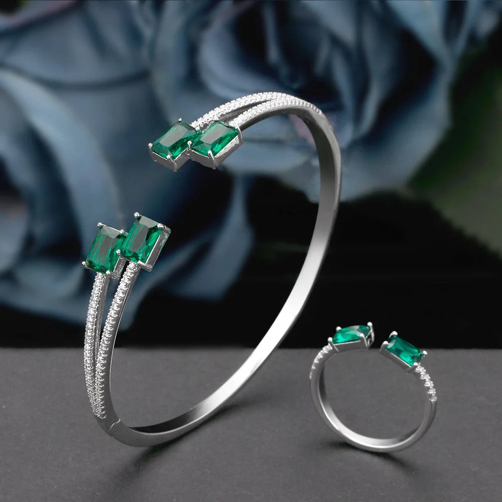 

Luxury Charming 2 PCS Women Bangle Ring Set Cubic Zirconia Saudi Arabia Bridal Wedding Jewelry Set High Quality Anniversary Gift