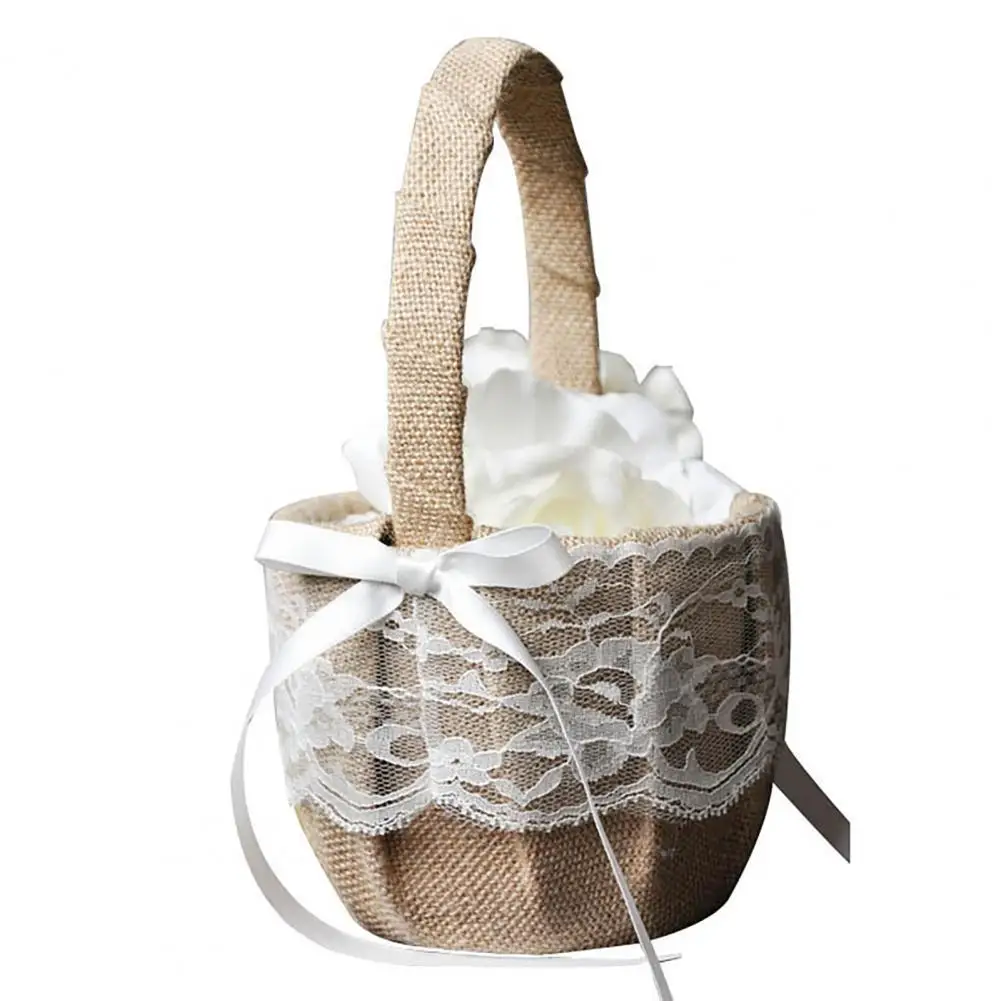 

Flower Basket Lace Design Bow-knot Featured Widely Applied Ring Pillow Wedding Basket for Party