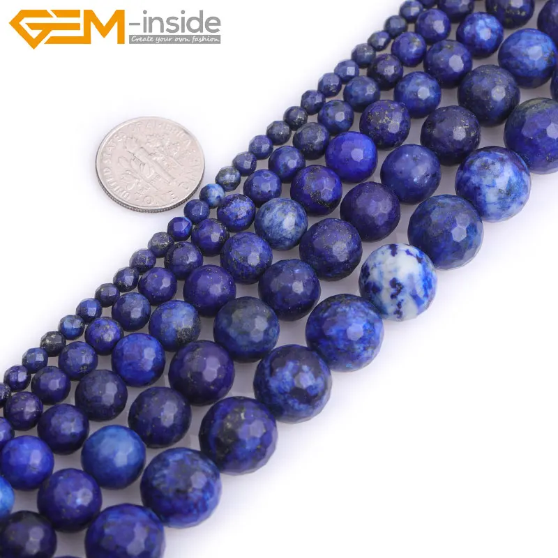 

Natural Stone Blue Lapiz Lazuli Faceted Round Spacer Beads For Jewelry Making Strand 15 inch Semi precious bead for bracelet DIY