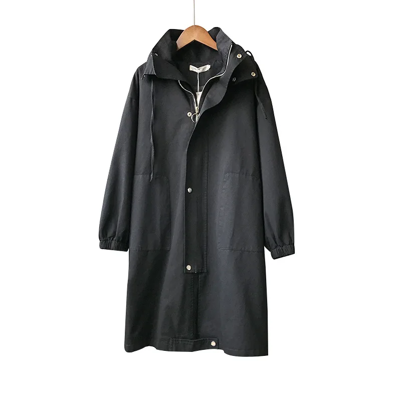 

CHOHILL 2020 Spring and Autumn Long Fashion Coat With hood Women Zipper Slim Trench Thin Coat Korea style Outwear