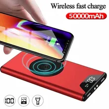 50000mAh Wireless Charging Power Bank Portable Charging External Battery Charger LED 2USB Power Bank for iPhone Xiaomi PoverBank