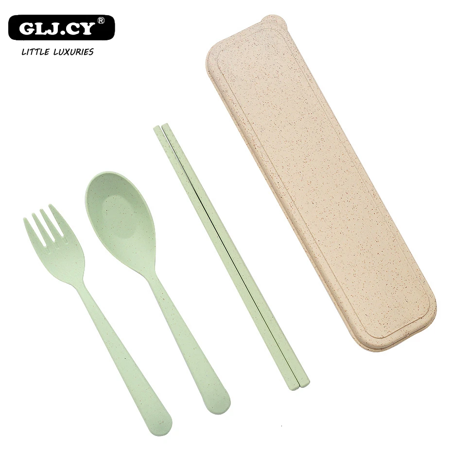 Портативная посуда из пшеничной соломы набор столовых приборов трех предметов