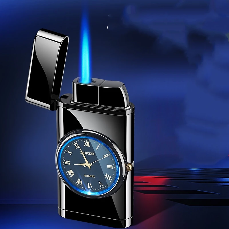 2021 Новый ветрозащитный газовый запальник с LED-часами Jet Lighter Torch Turbo Gas Cigar Cigarette Metal Inflated Gasoline Butane Men Gift On.