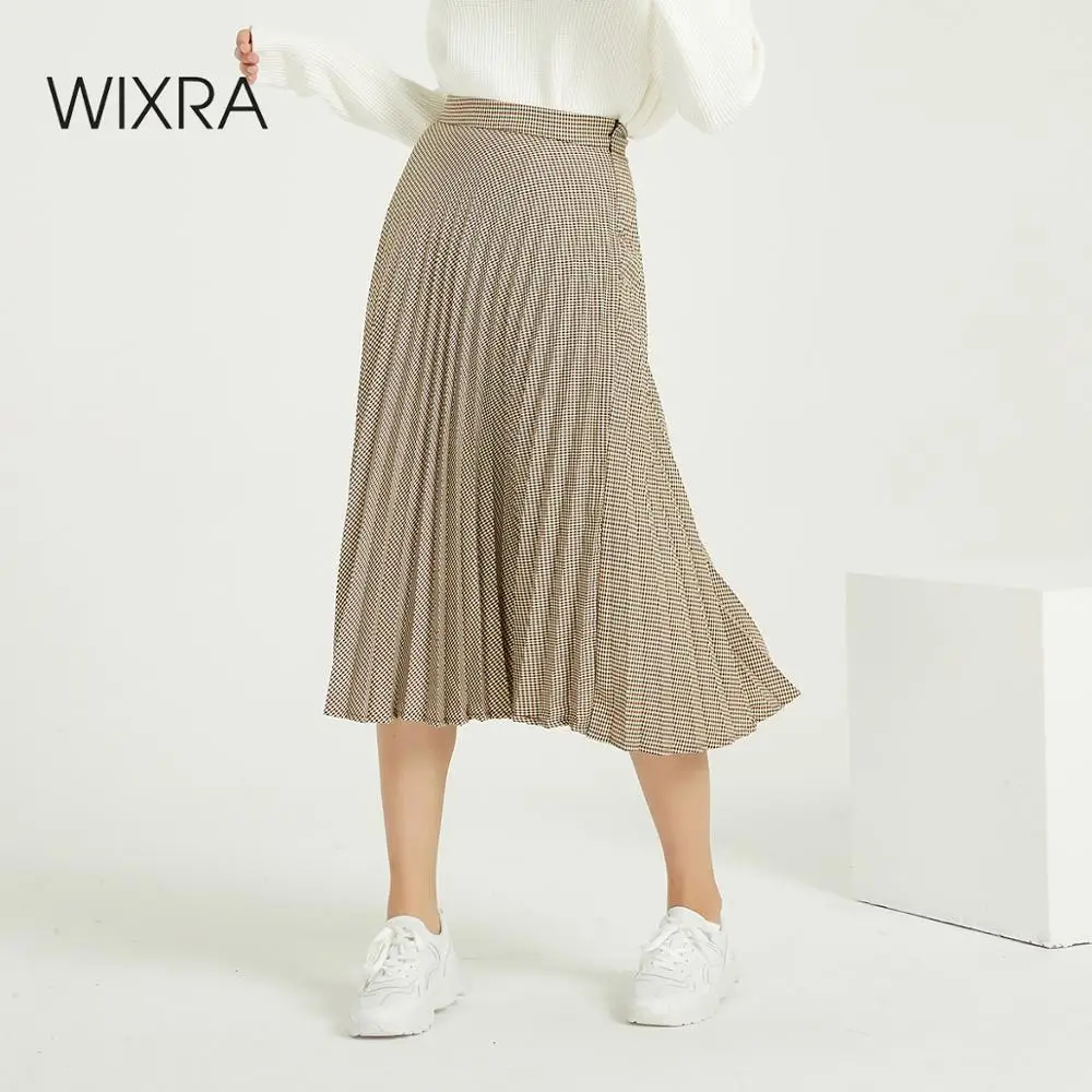 Винтажная клетчатая плиссированная юбка с высокой талией на молнии|Женские юбки|