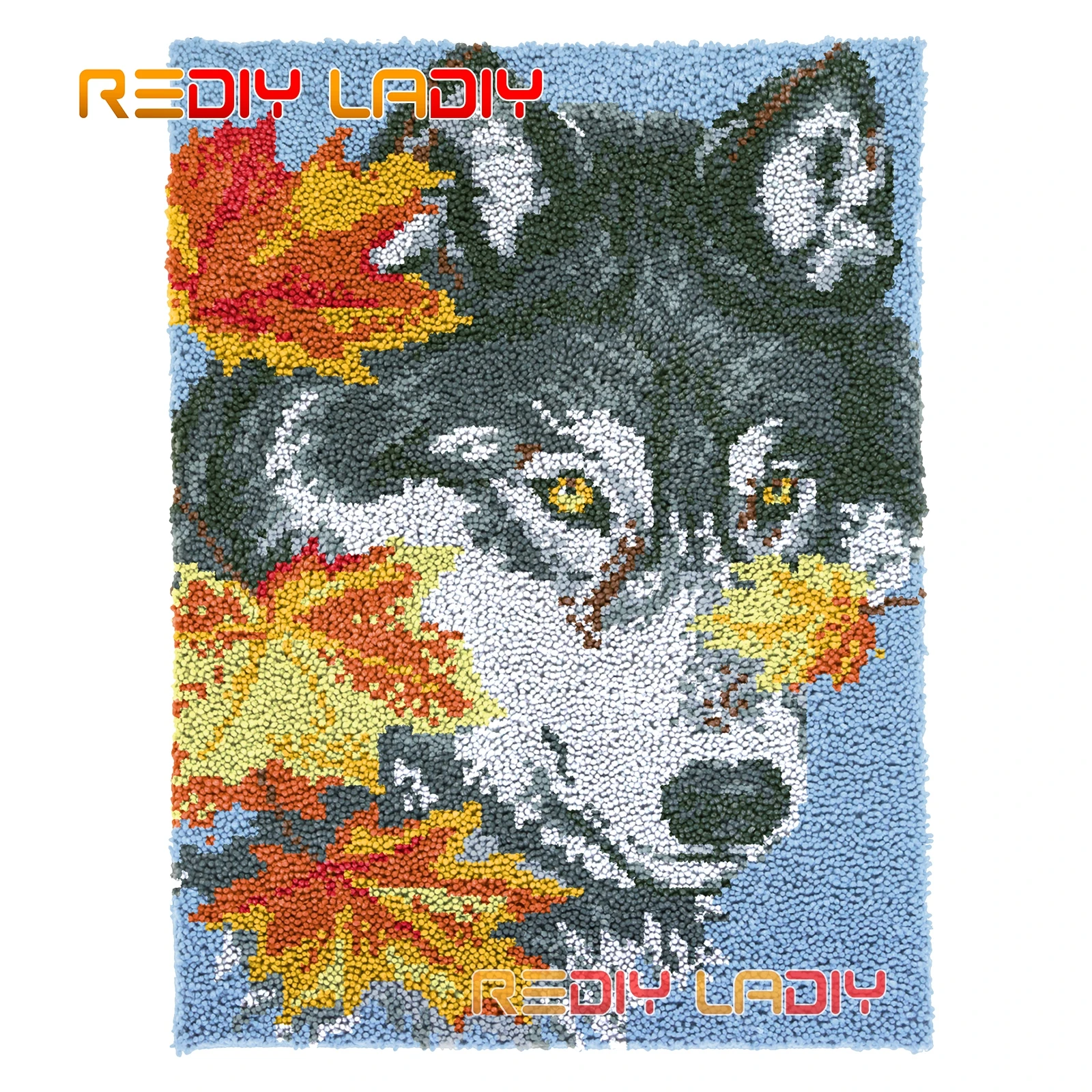 

Latch Hook Rug Wolf in Autumn DIY Carpet Rug Kits Chunky Yarn Cushion Crocheting Wall Tapestry Knitted Floor Mat Arts & Crafts