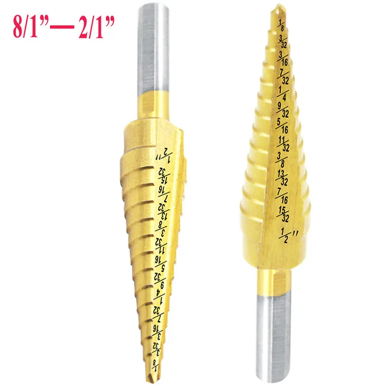 

HSS Step Drill Bits and Automatic Center Punch 4 Pcs Set with Titanium Coated,Portable Step Drill Bits Set