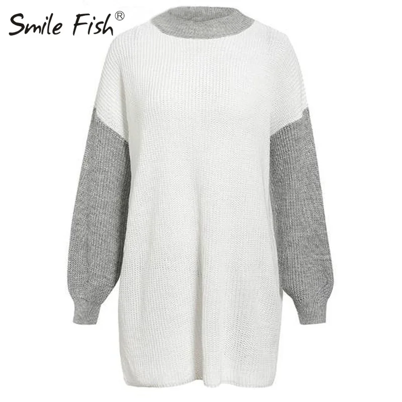 

O-Neck 2020 New Fashion Warm Casual Pullovers Patchwork Office Lady Female Outwear Autumn Winter Women Long Sweaters G1807