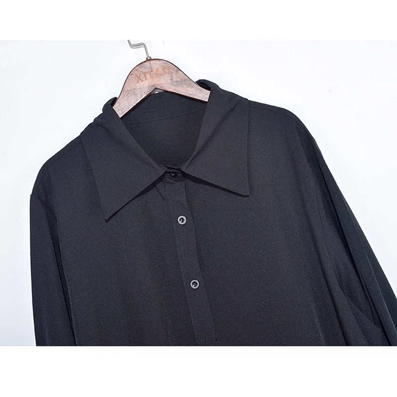 

XITAO Irregular Pleated Dress Women Clothes 2019 Patchwork Elegant Turn Down Collar Goddess Fresh Style Midi Dress WQR1929