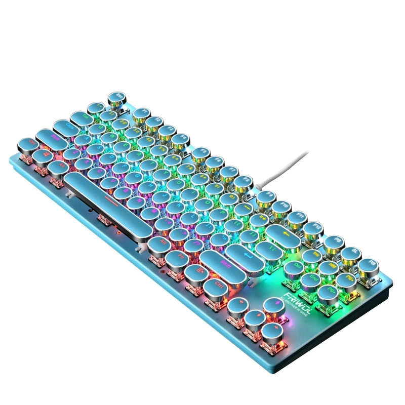

W3JB Wired 87 Keys Green Axis Punk Mechanical Keyboard Metal Panel Round Keycap RGB LED Backlight USB Gamer Keyboard for Laptop
