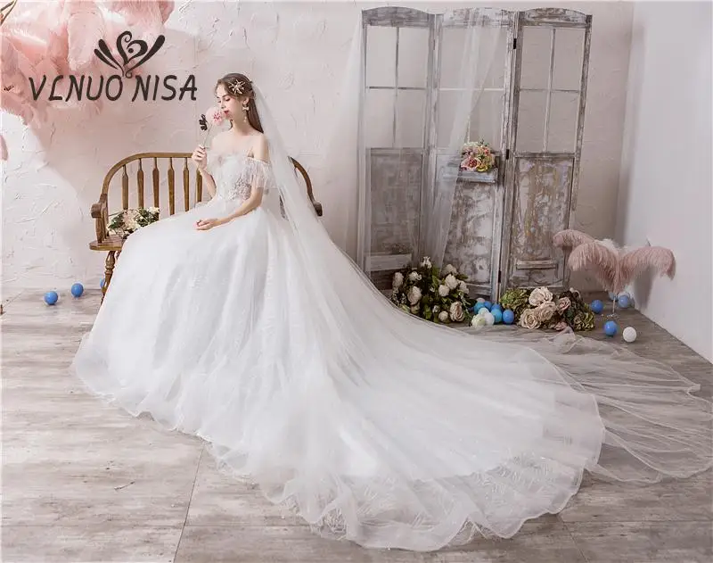 Новое модное белое платье с открытыми плечами Vestido De Noiva свадебное со шлейфом
