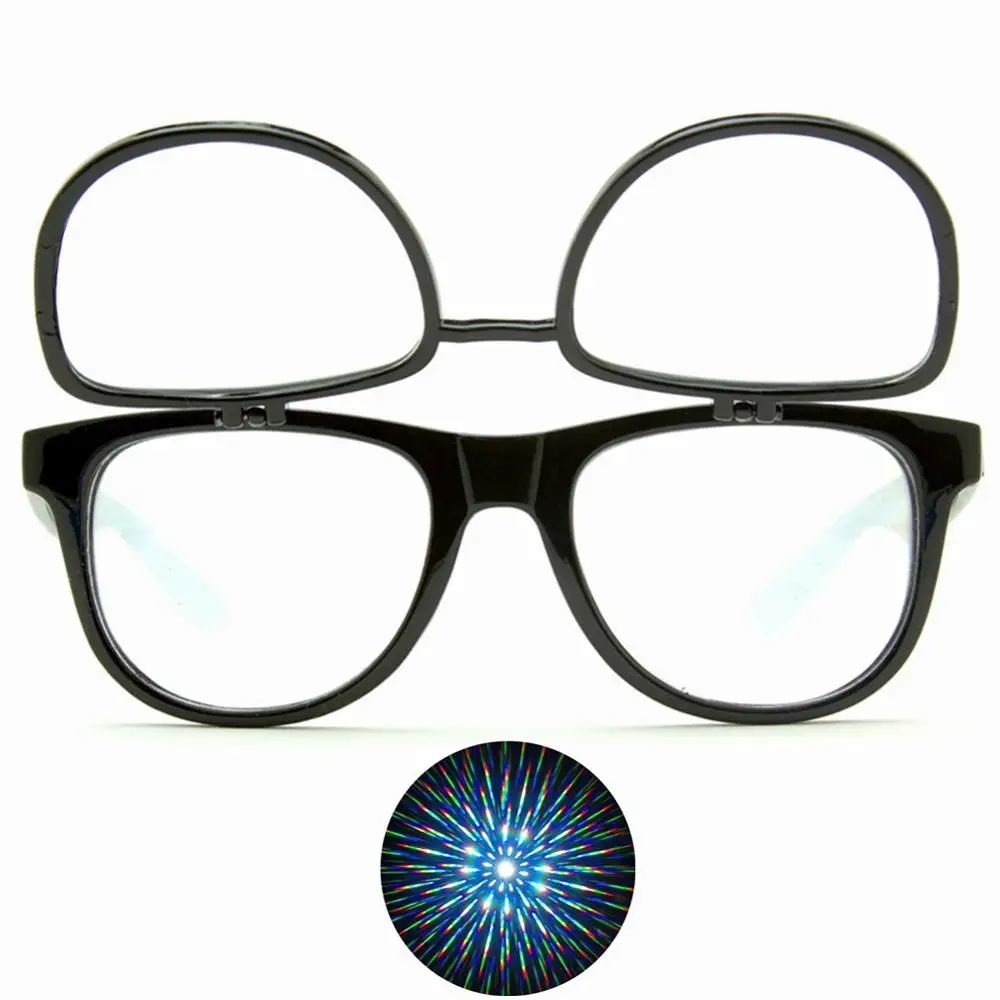 2pcs Flip Up Diffraction Prism Fireworks Rave Glasses for Festivals,Clip On 3D Grating Ultimate Prism Rainbow EDM Spiral Glasses