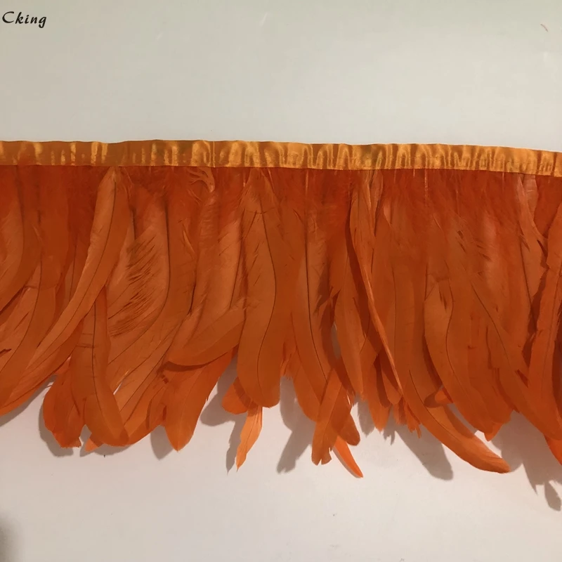 Крашеные Куриные перья оранжевого цвета отделка 15 20 см 6 8 дюймов ширина 100 шт./метр
