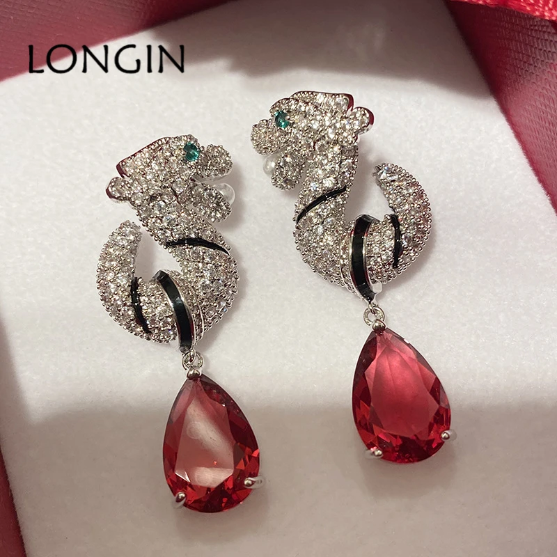 Новые супер большие серьги подвески с красным Цирконом китайского дракона мисс