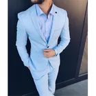 2021 Новое поступление Slim Fit Мужские свадебные костюмы для выпускного вечера смокинги светильник небесно-голубого цвета, дружки куртка штаны мужской летний костюм мужской костюм для выпускного вечера,