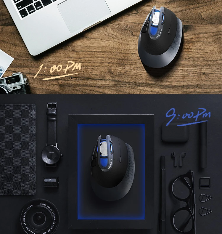 Delux M618X 2,4 Ghz Беспроводная+ Bluetooth 3,0/4,0 многомодовая мышь эргономичная Вертикальная перезаряжаемая Компьютерная лазерная 6D Mause