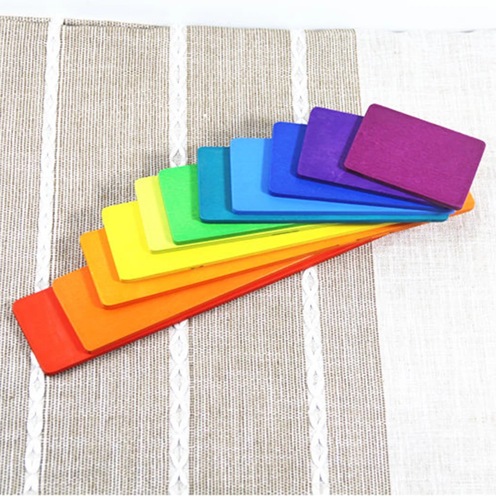 

11 lot Wooden Rainbow Building Blocks Boards Montessori Early Learning Toys