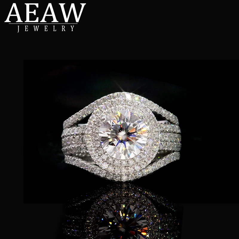 

Роскошное обручальное кольцо AEAW из белого золота 14 к с муассанитом 2,0 карата, Романтические свадебные кольца с круглой бриллиантовой огранк...