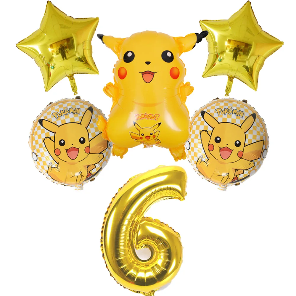 6Pcs/set 32 inch Number Birthday Party Balloon Pokemon Pikachu Foil Balloons Inflatable Kids Decors Supplies globos | Дом и сад