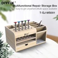 diyfix multifunctional wooden storage box mobile phone repair desktop storage screwdriver tweezer magnetic holder parts box tool