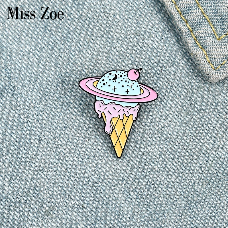 

Planet Ice Cream Enamel Pin Custom Soft Cone Brooches Bag Lapel Pin Badge Cute Cartoon Food Jewelry Gift for Kids Friends