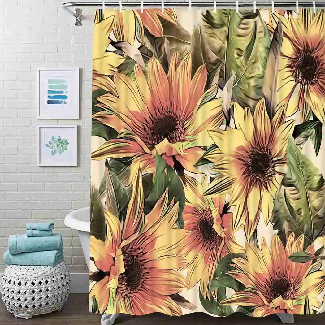 

Sunflower Shower Curtain Autumn Watercolor Shower Curtain Waterproof Fabric For Bathroom Decor Shower Curtains Set With Hooks