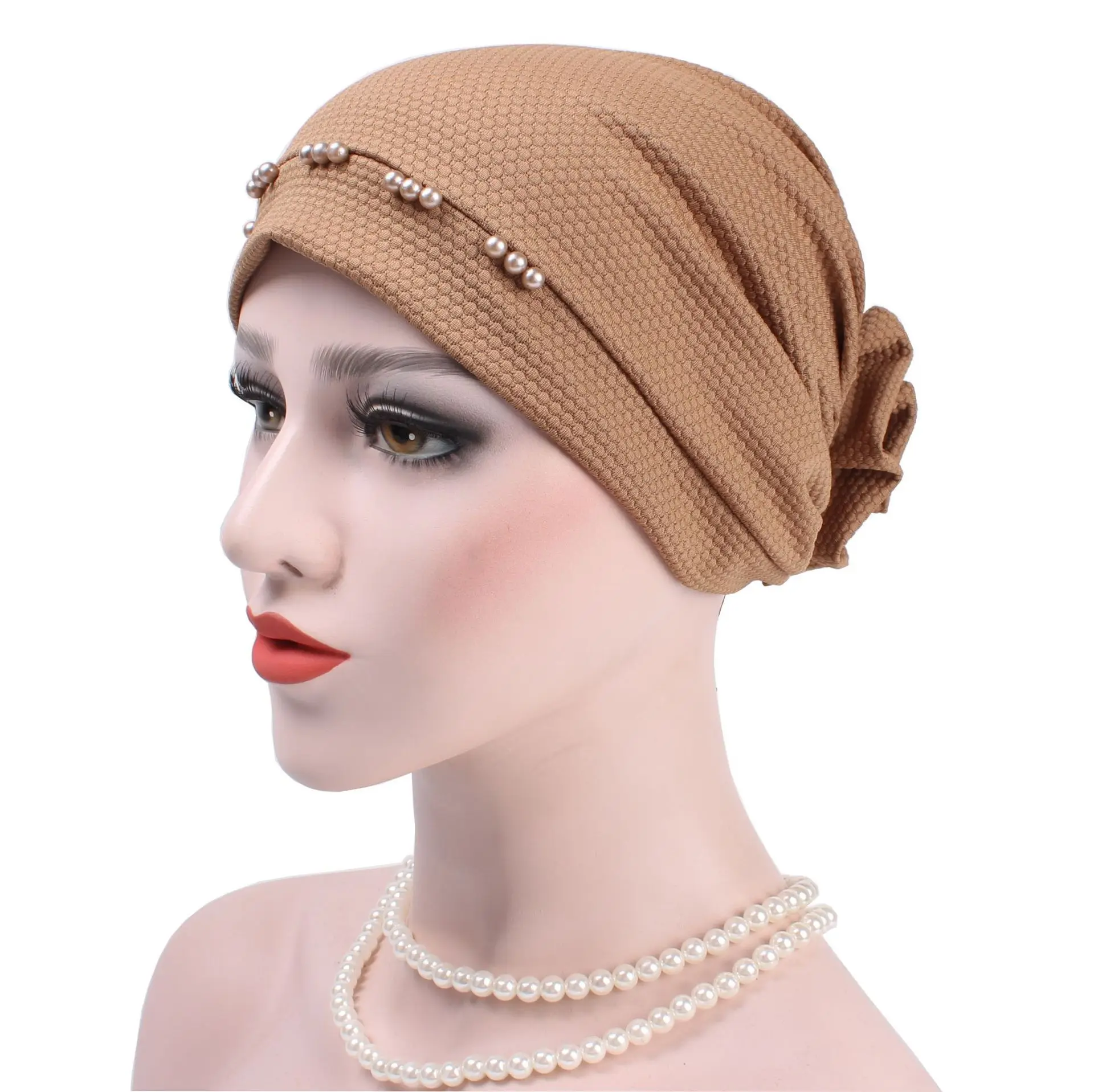 

New style monochromatic beading in Europe and America after wearing flowers cloth turban hat Muslim chemotherapy hat