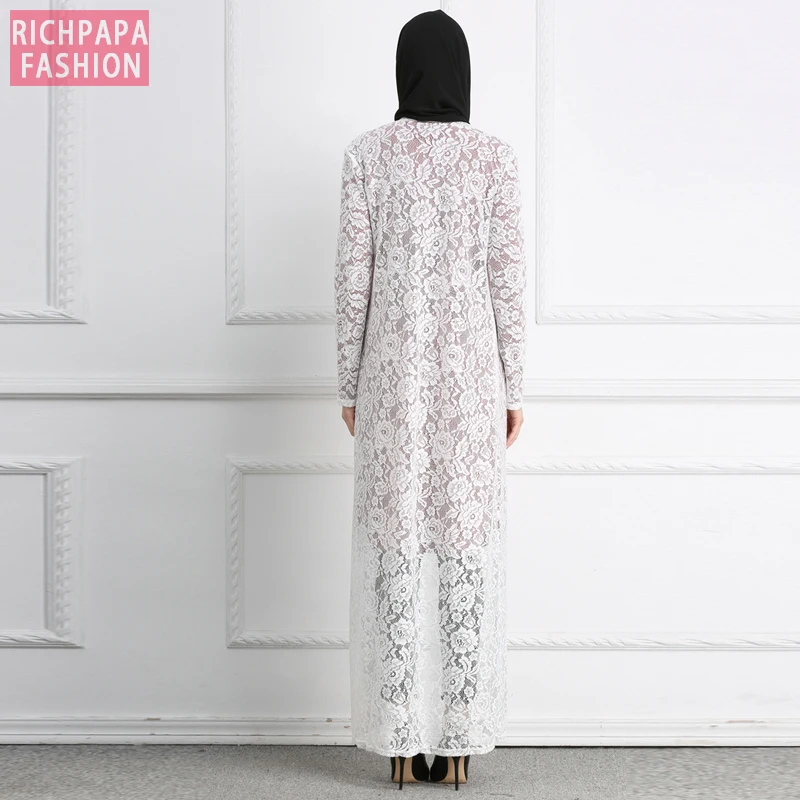 Абая Дубай Кафтан Турецкая мусульманская одежда длинное кружево кимоно кардиган