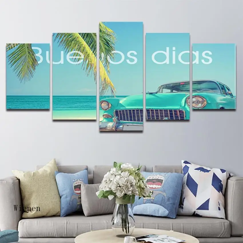 

Holiday Leisure Seaside Landscape Art Poster Hd Print Frameless Canvas Painting Travel Agency Home Wall Decoration 5 Pieces