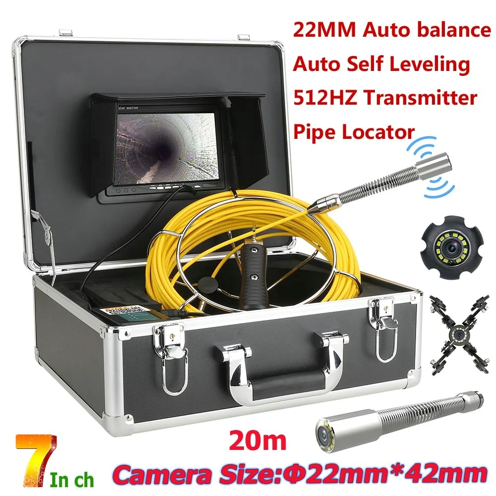 20M/30M/50M Pipe Inspection Video Camera With Auto Balance 512Hz Transmitter Pipe Locator 22MM Sewer Drain Industrial Endoscope