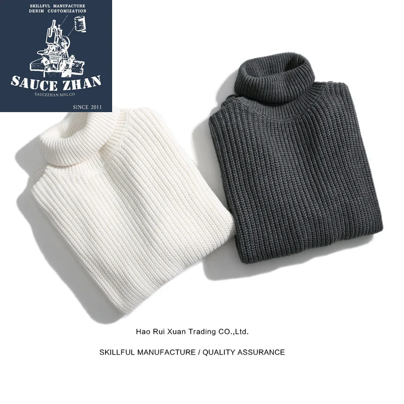 SauceZhan черепаха шеи Мужская винтажная шерсть сплошной цвет вязаный зимний свитер