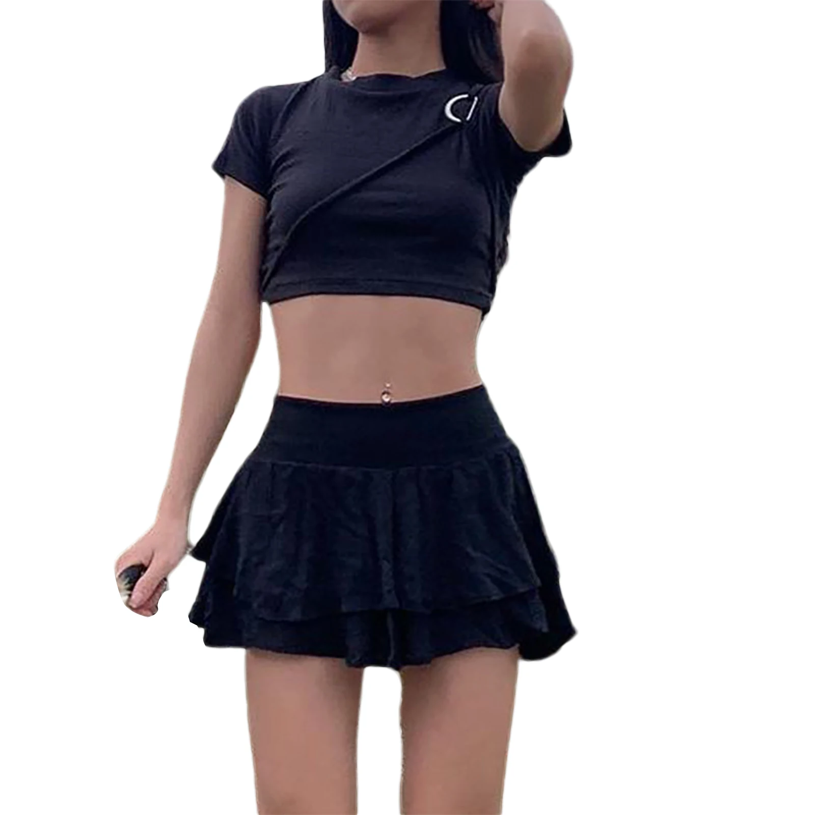 

Women Summer Ruched Skirt, Adults Sexy Solid Color O-ring Mini Skirt (White, Black)