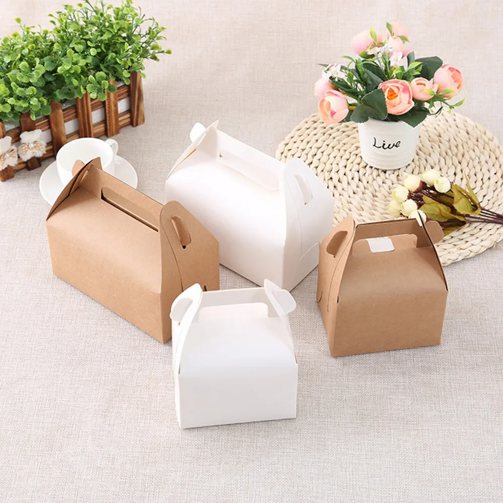 

10pcs Kraft Gift Boxes Cake West Point Packaging Portable Paper Cup Wedding Party For Candy Cookies Packing