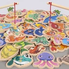 Деревянные магнитные рыболовные игры Монтессори, игрушки для детей, мультяшная Морская жизнь, познавательная рыба, обучение родителю и ребенку, интерактивные
