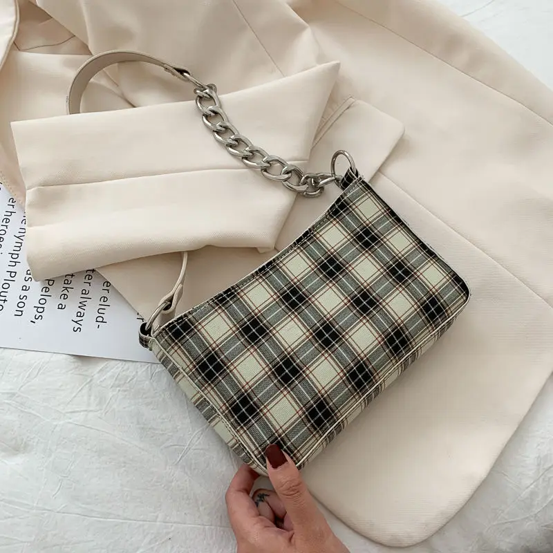 Холщовые клетчатые элегантные женские сумки под руку новый стиль модные