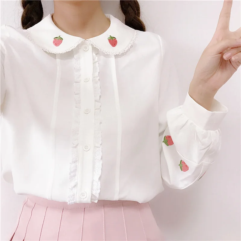 Очаровательные японские белые блузки Kawaii с длинным рукавом 2022 летняя Милая