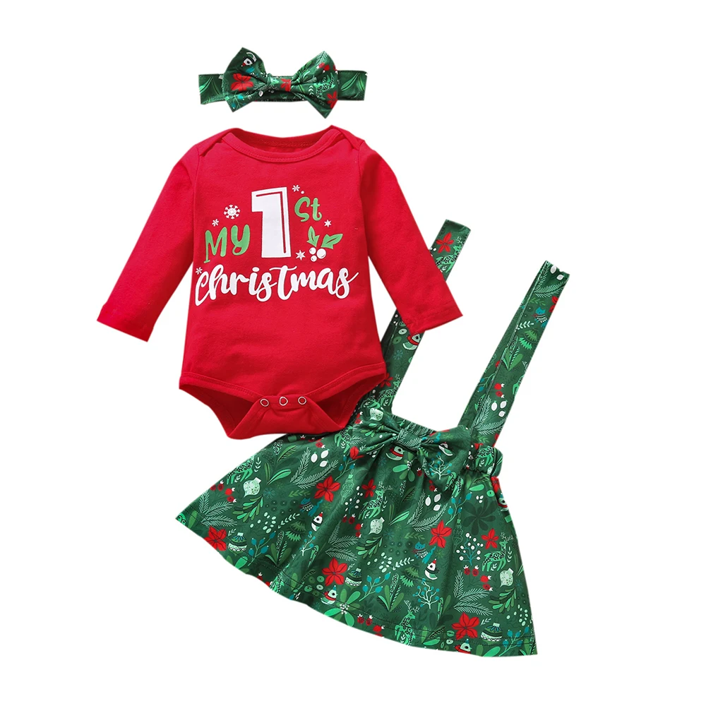 

3 Piece Set Newborn Baby Girls Round Neck Casual Skirt Pullover Printing Long Sleeve Letter Elastic Waist Knitted Cotton Autumn